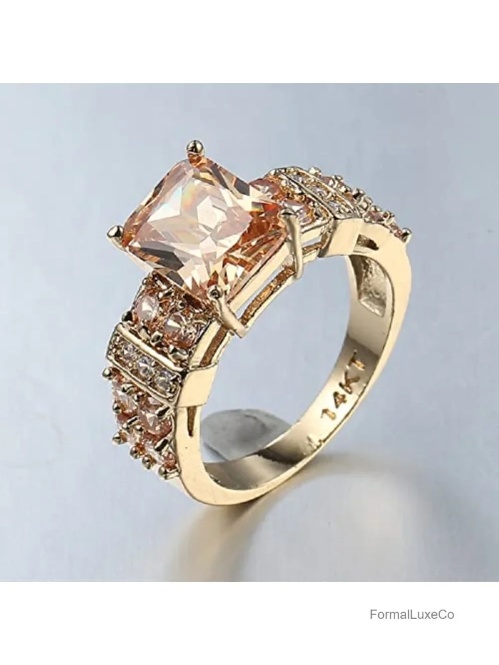 Square Halo 14k Yellow Gold Plated Cubic Zirconia Statement Ring for Women